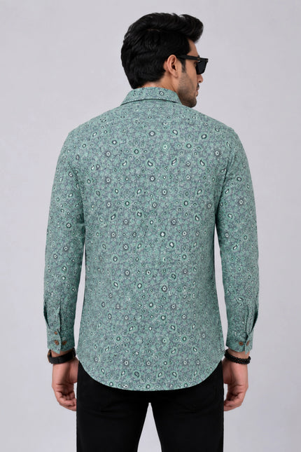Men's Sea Green Paisley Printed Casual Shirt with Full Sleeves