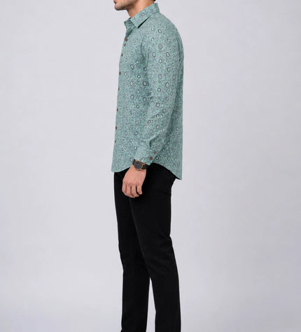 Men's Sea Green Paisley Printed Casual Shirt with Full Sleeves