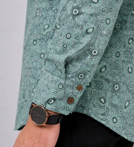 Men's Sea Green Paisley Printed Casual Shirt with Full Sleeves