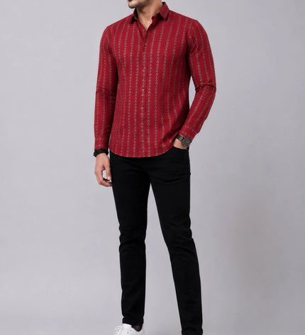 Men's Maroon Ethnic Printed Casual Shirt with Full Sleeves