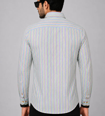 Men's Multicolor Vertical Striped Casual Shirt with Full Sleeves