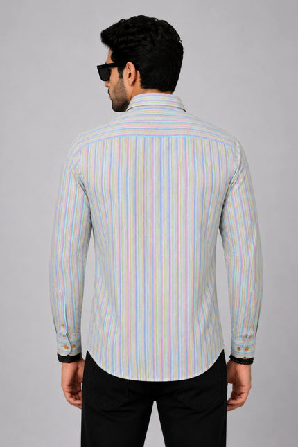 Men's Multicolor Vertical Striped Casual Shirt with Full Sleeves