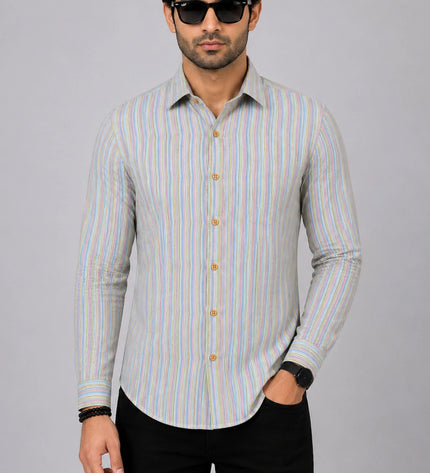 Men's Multicolor Vertical Striped Casual Shirt with Full Sleeves
