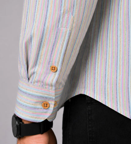 Men's Multicolor Vertical Striped Casual Shirt with Full Sleeves