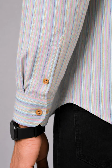 Men's Multicolor Vertical Striped Casual Shirt with Full Sleeves