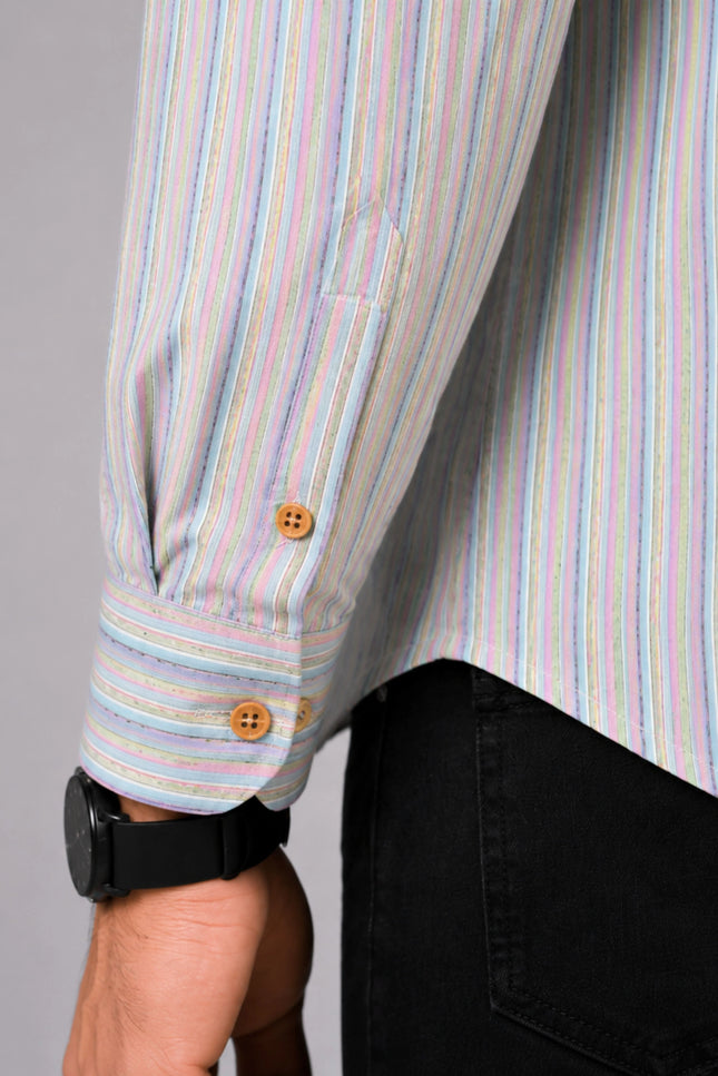 Men's Multicolor Vertical Striped Casual Shirt with Full Sleeves