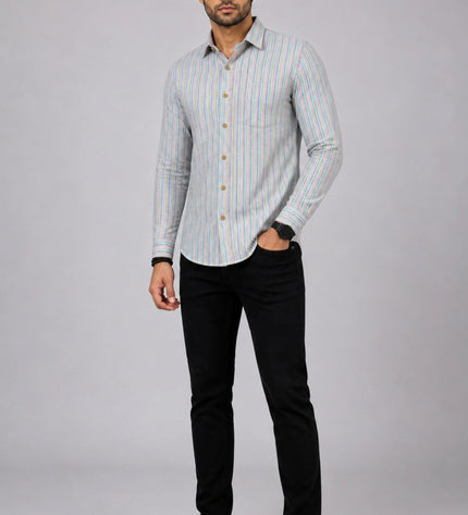 Men's Multicolor Vertical Striped Casual Shirt with Full Sleeves