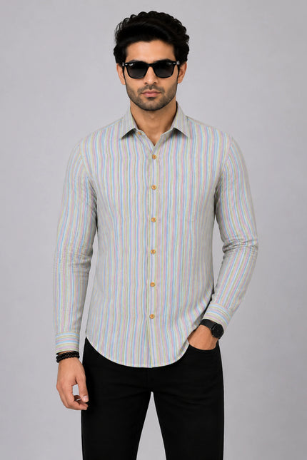 Men's Multicolor Vertical Striped Casual Shirt with Full Sleeves