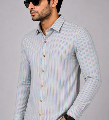 Men's Multicolor Vertical Striped Casual Shirt with Full Sleeves