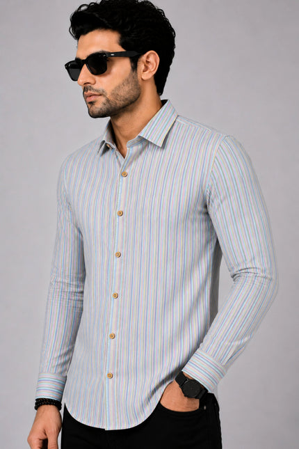 Men's Multicolor Vertical Striped Casual Shirt with Full Sleeves