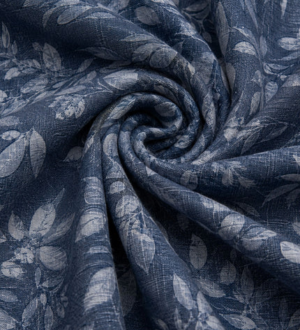 Men's Blue Grey Tropical Leaf Printed Casual Shirt