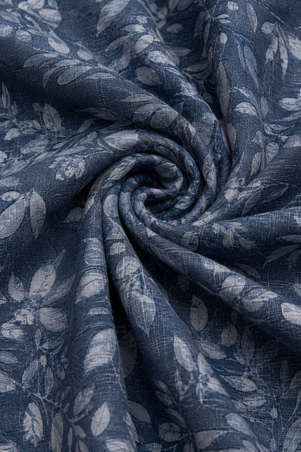 Men's Blue Grey Tropical Leaf Printed Casual Shirt