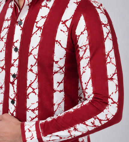 Men's Maroon & White Abstract Vertical Striped Casual Shirt