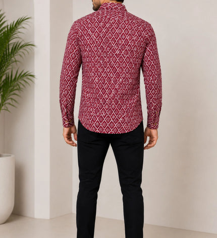 Men's Maroon Ethnic Geometric Printed Casual Shirt