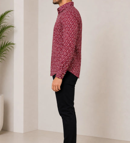 Men's Maroon Ethnic Geometric Printed Casual Shirt
