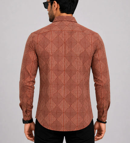 Men's Rust Brown Geometric Printed Casual Shirt