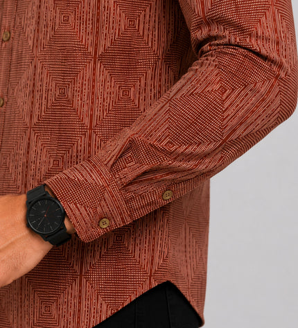 Men's Rust Brown Geometric Printed Casual Shirt