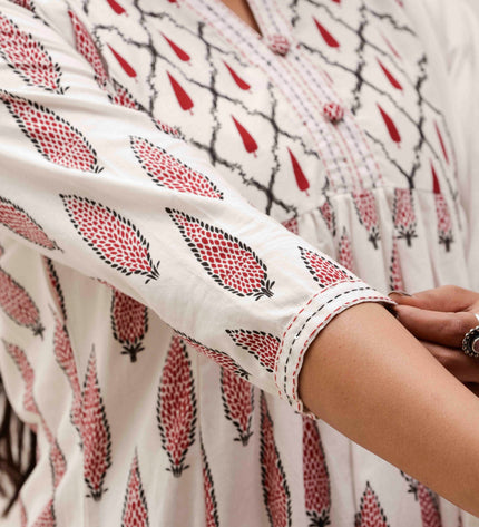 Off White Printed Kurta with Trousers With Dupatta