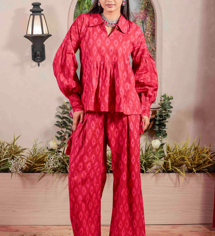 Pink Cotton Flower Printed Co-ord Set For Women