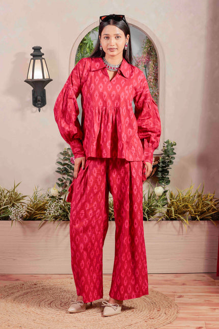 Pink Cotton Flower Printed Co-ord Set For Women