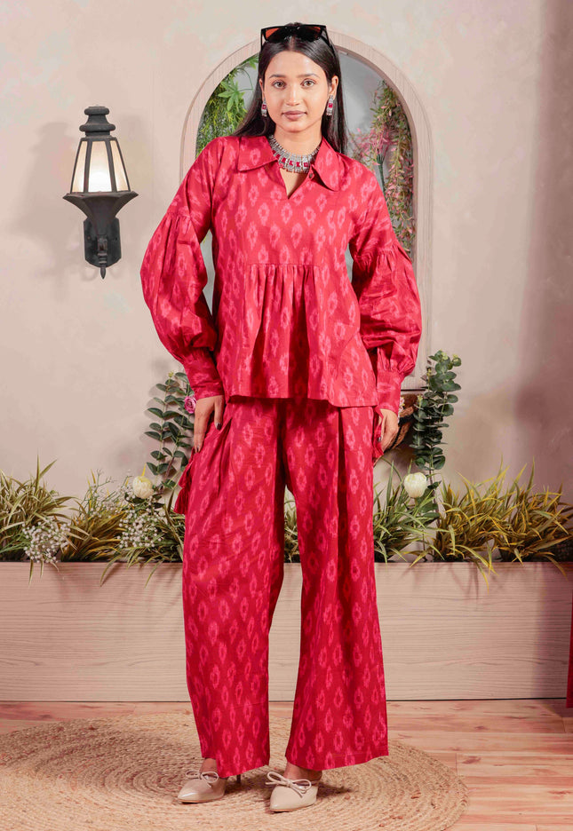 Pink Cotton Flower Printed Co-ord Set For Women