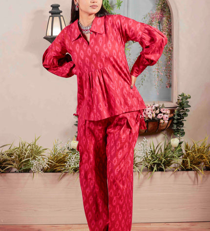 Pink Cotton Flower Printed Co-ord Set For Women