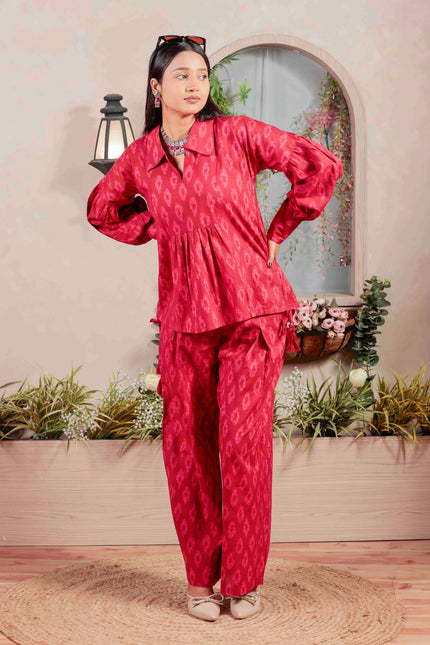 Pink Cotton Flower Printed Co-ord Set For Women