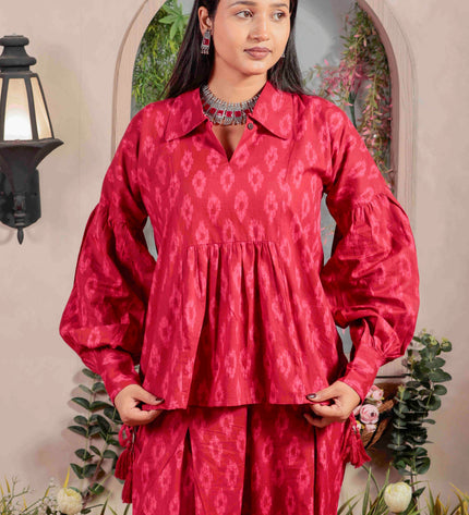 Pink Cotton Flower Printed Co-ord Set For Women