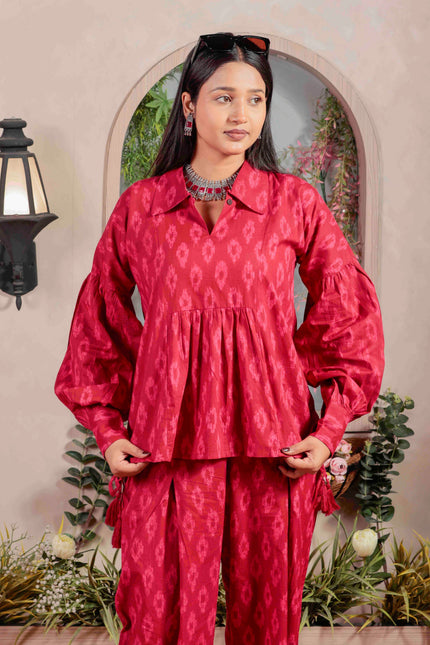 Pink Cotton Flower Printed Co-ord Set For Women