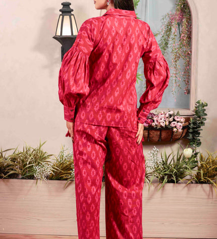 Pink Cotton Flower Printed Co-ord Set For Women