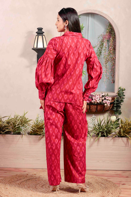 Pink Cotton Flower Printed Co-ord Set For Women
