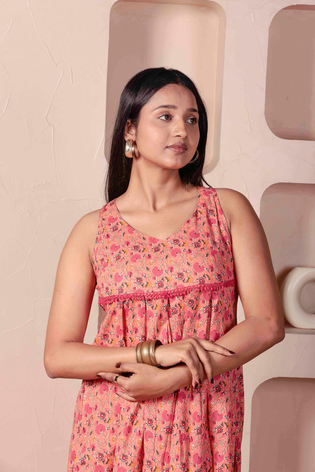Pink Cotton Kurta Pant Set For Women