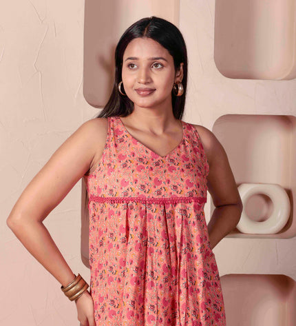 Pink Cotton Kurta Pant Set For Women