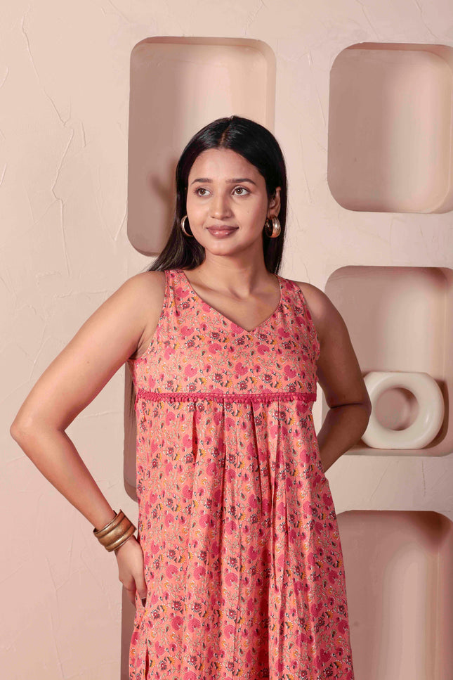 Pink Cotton Kurta Pant Set For Women