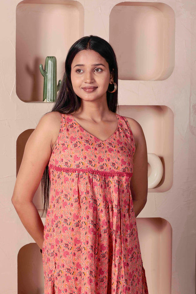 Pink Cotton Kurta Pant Set For Women