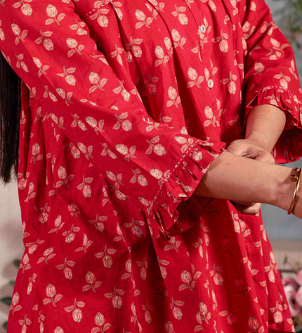 Red Cotton Co-ord Set For Women