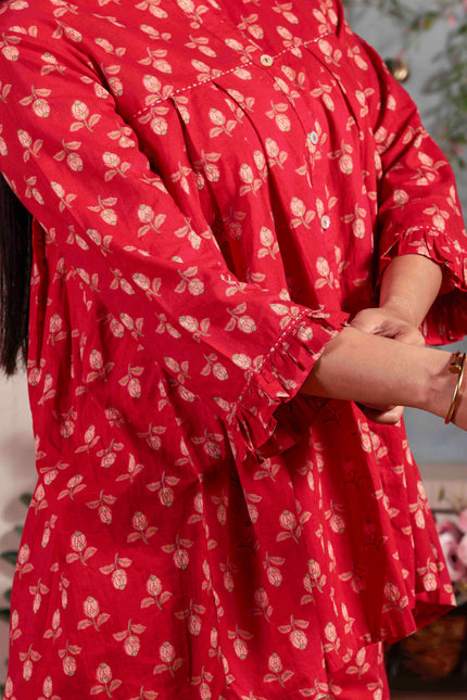 Red Cotton Co-ord Set For Women