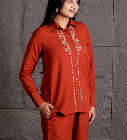 Rust Embroidered Flex Co-ord Set