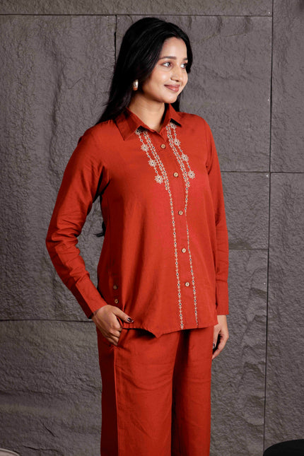 Rust Embroidered Flex Co-ord Set