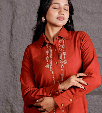 Rust Embroidered Flex Co-ord Set