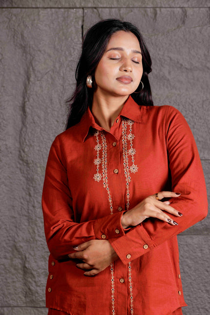 Rust Embroidered Flex Co-ord Set