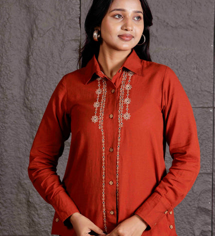 Rust Embroidered Flex Co-ord Set