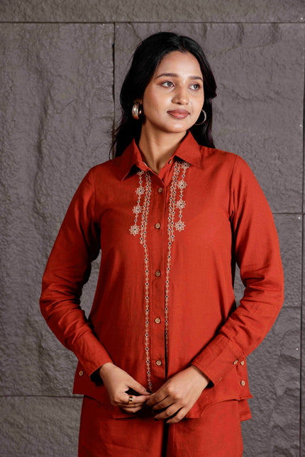 Rust Embroidered Flex Co-ord Set