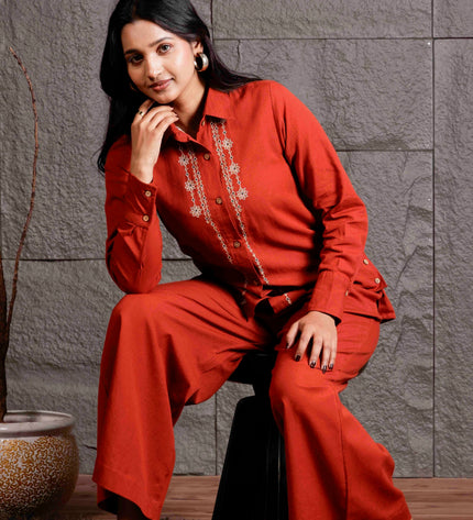 Rust Embroidered Flex Co-ord Set