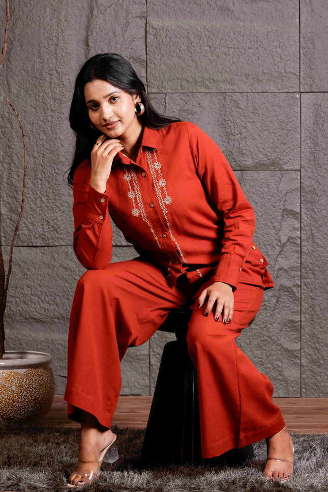 Rust Embroidered Flex Co-ord Set