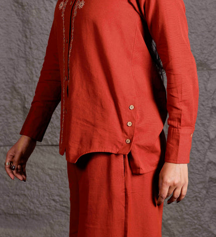 Rust Embroidered Flex Co-ord Set