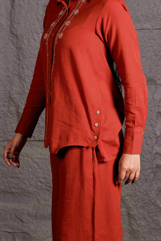 Rust Embroidered Flex Co-ord Set