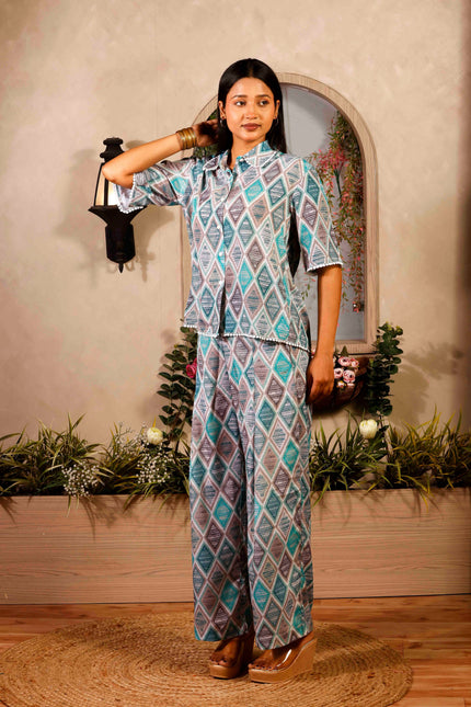 Sky Blue Polycrepe Co-ord Set For Women