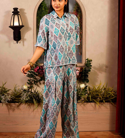 Sky Blue Polycrepe Co-ord Set For Women