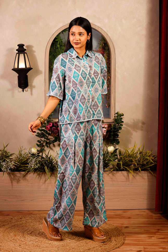 Sky Blue Polycrepe Co-ord Set For Women